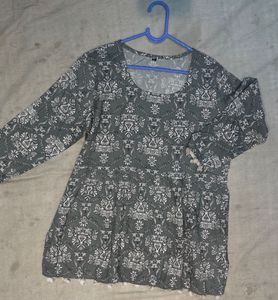 Gray Patterned Tunic with Tassels