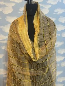 Tussar Silk Striped Scarf Yellow