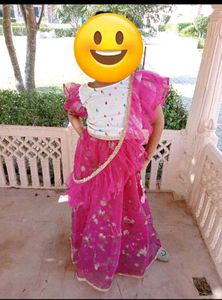Rose Colour Lahanga Choli Dress For Kids
