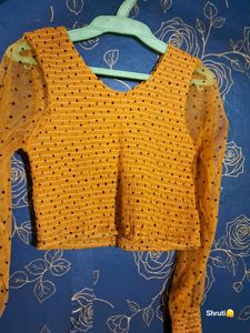 Sheer Sleeve Smocked Crop Top