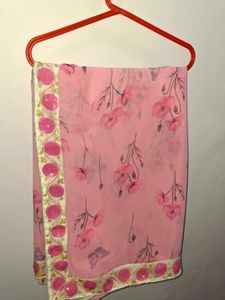 Pink Floral Saree with Sequin Border