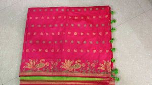 Parrot Green And Pink, Peacock Work Saree