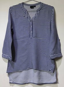 Striped Button-Down Tunic Top