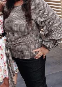 Plaid Ruffle Sleeve Top