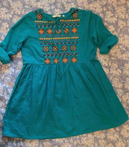 Embroidered Teal Top