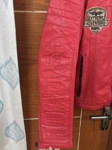 Red Perforated Leather Biker Jacket