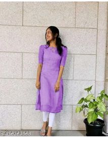Purple Striped Kurti with Sheer Sleeves