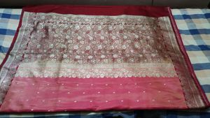 Smooth Silky Pink Shining Party Saree With Blouse