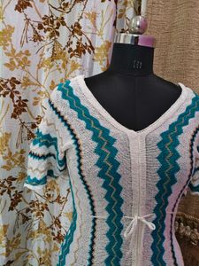 Zigzag Knit Top with Fringe