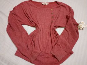 Maroon Button-Down Long Sleeve Top