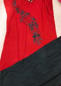Red Embellished Kurti Set