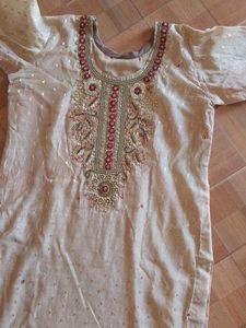 Golden And Maroon Plazo Suit With Dupatta