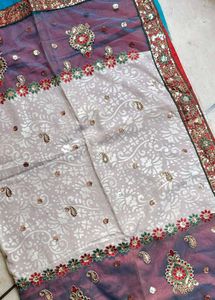 multi color designer saree with blouse piece