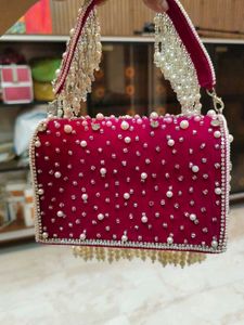 Embroidered Pearl Evening Bag - Pink