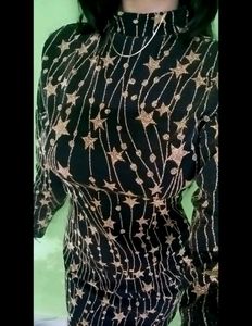 black bodycon with golden shimmer star print
