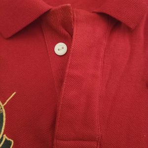 Woodland Red Polo T-Shirt with embroidery detail