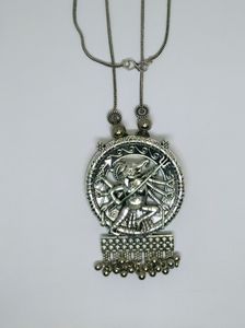SILVER OXIDIZED NECKLACE CHAIN SET WITH JHUMKI.