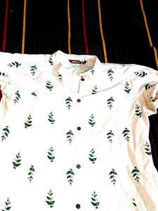 White Leaf Print Shirt