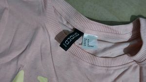Light Pink Cropped Top With Rib Trimmed Neckline ,  Short Sleeves