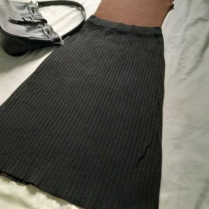 Black Wool Midi Skirt