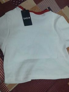 White &amp; Red Trim Tee