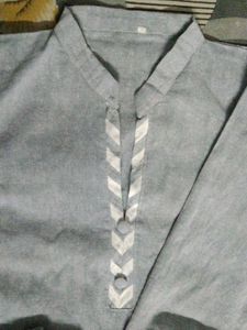 Khadi kurta set gray and white in colour 2 tyms used only