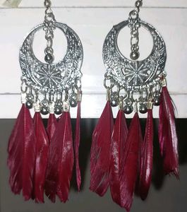 Blue Feather Dangle Earrings