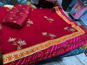 Elegant  Embroidered Saree with blouse piece