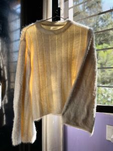 Cozy Off-White Fuzzy Sweater – Soft &amp; Stylish