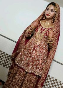 Stunning Maroon &amp; Gold Bridal Lehenga