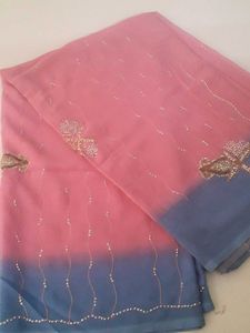 Multi Colour Sky Blue With Pink Saree Georgette