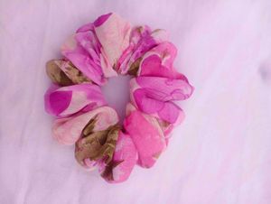 Pink Floral Scrunchie
