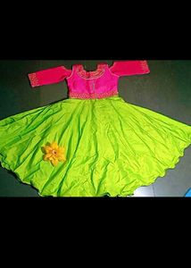 Pink & Green Embroidered Dress