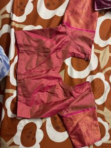 Brand New Silk Saree Cream Color With Pink Border