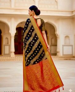 Elegant Black &amp; Gold Saree Blaton soft silk
