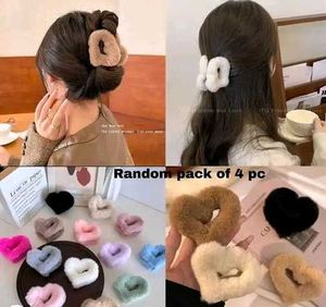 Fluffy Heart Hair Tie Set (4 pc)