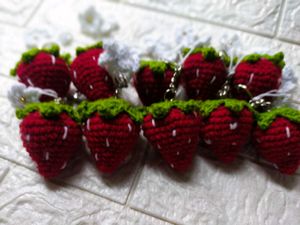 crochet strawberry keychain