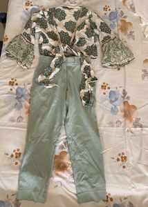 Wrap Around Crop Top with Mint Trousers