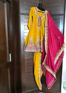 Mustard Gota Patti Embroidered Kurta Set
