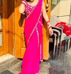 Pink Ready to wear saree/Pre drapped Saree