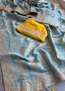 Brand New Munga Silk Saree- Sky Blue Colour