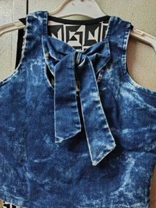 Cute Denim Jacket With Geometric Top