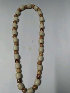 Wooden Plain And Printed Beads Necklace