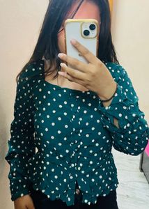 Green Polka Dot Full Sleeve Top