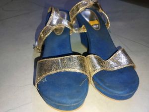 Gold Strapped Blue Heels