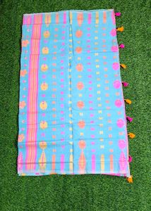 Pompom Handloom Saree - Marine Blue
