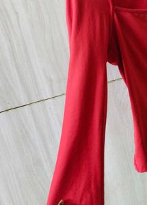 Red Square Neck Top