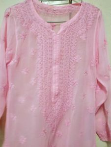 Pink Chikan Kari Lucknowi Kurti