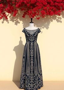 Elegant Navy & Silver Formal Dress