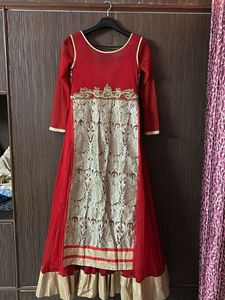 Red &amp; Gold Embroidered Anarkali
